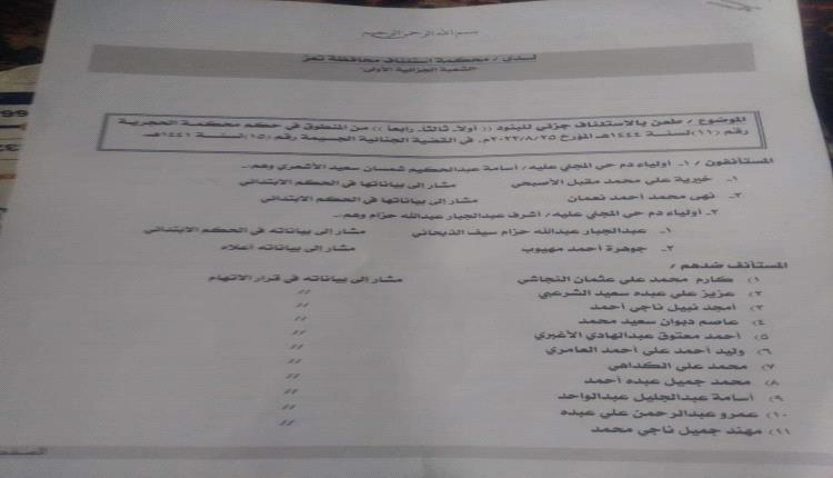 استئناف محاكمة المتورطين في تصفية حراسة محافظ تعز