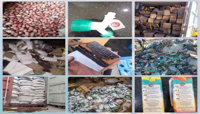 هيئة المواصفات والمقاييس ترفض وتتلف منتجات غذائية معفنة ومخالفة في عدن والمهرة ومأرب