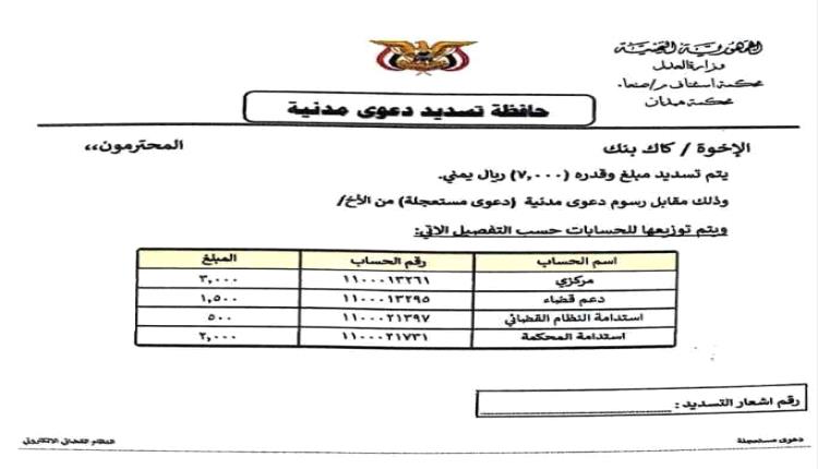 سلطة صنعاء تفرض رسوم خيالية على المحاكم.. وهذه القضايا تصل 14 ضعفًا