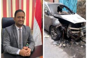 مسلحون يحرقون سيارة محامي في تعز