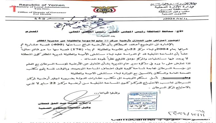 وثائق رسمية تكشف تنازل عن أرضية مركز صحي في مظفر تعز لصالح مجموعة تجارية