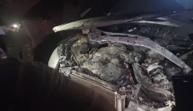 إحراق سيارة الفنان الوافي في تعز