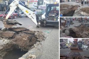 استجابة عاجلة في قاهرة تعز بعد هبوط أرضي مفاجئ بشارع المغتربين
