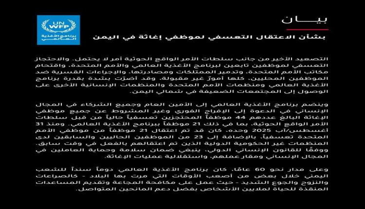 برنامج الغذاء العالمي يفتح النار على الحوثيين