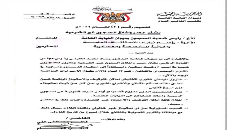 تعميم عاجل من النائب العام لحصر وإغلاق السجون غير الشرعية 