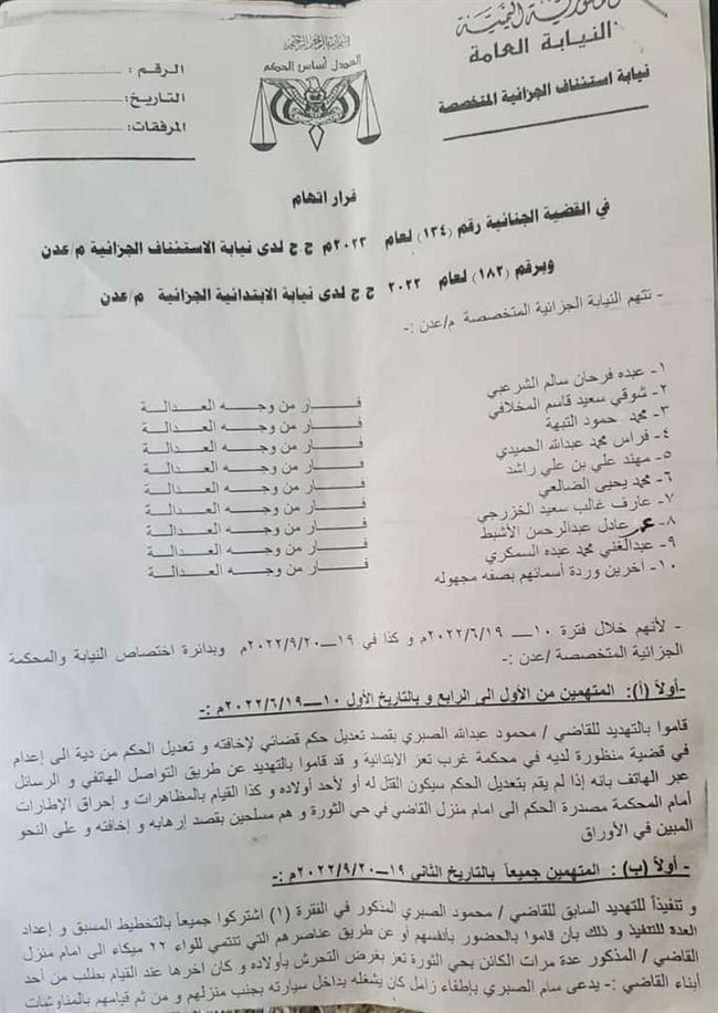 بينهم سالم وشوقي المخلافي.. الجزائية المتخصصة تقدم قادة الإخوان للمحاكمة في عدن