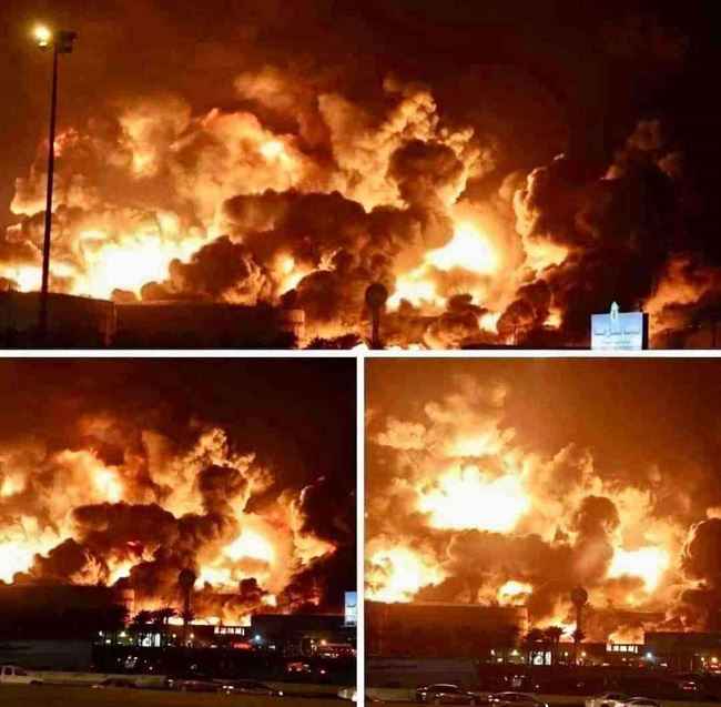 السعودية تفقد السيطرة على حريق خزانات النفط حتى الساعة الأولى من فجر السبت وسياسي يمني يفجر مفاجأة
