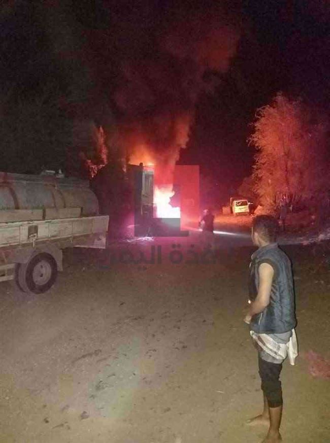 حريق محطة بترول في شرعب الرونة بتعز.. صورة