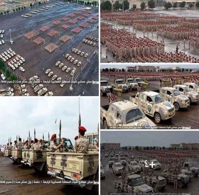 أول رد عسكري قوي من القوات المشتركة على استعراض الحوثي آليات قتالية وصواريخ مختلفة وأسلحة ثقيلة