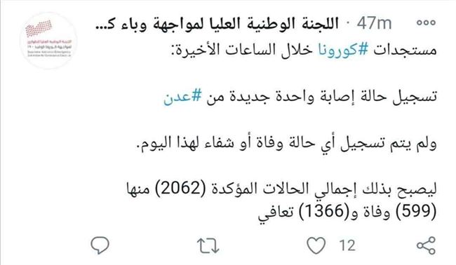 كورونا يعود الى عدن وتسجيل إصابة جديدة