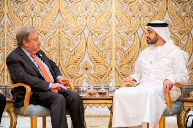 الشيخ عبدالله بن زايد يبحث مع الامين العام للامم المتحدة "غوتيريش" تطورات الوضع في اليمن